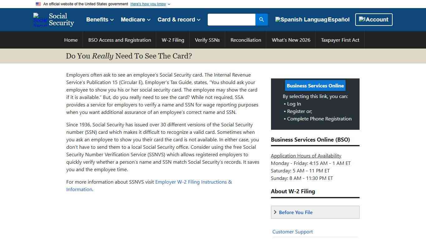 Employer W-2 Filing Instructions & Information - Do You Really Need to See the Card?